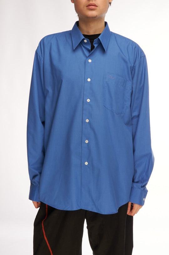 Vintage CHRISTIAN DIOR Paris Shirt Blue Cotton Men's Button Up Size 44 / 17.5