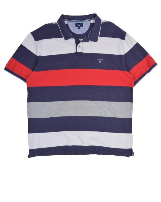 GANT Polo Shirt Blue Striped Pique Cotton Men's Short Sleeve Size 4XL