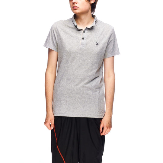 ALLSAINTS Bramford Polo Shirt Grey Melange Cotton Mens T-Shirt Size M