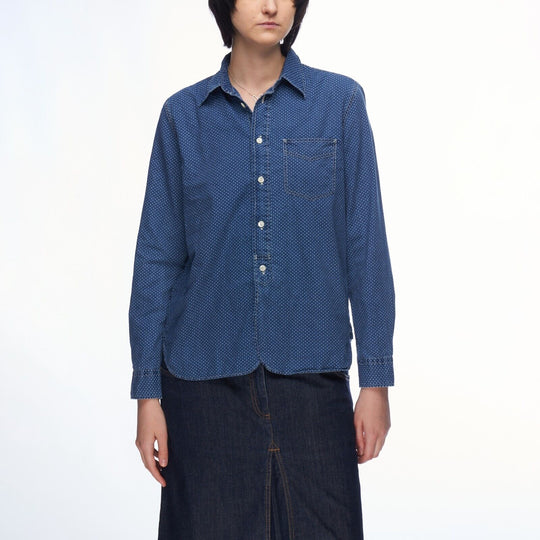 Polo RALPH LAUREN Denim Shirt Blue Cotton Polka Dot Womens Size  8 US