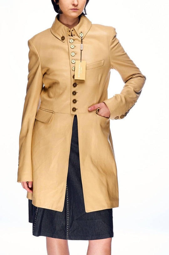 BURBERRY PRORSUM Leather Coat Beige Jacket Womens Size S
