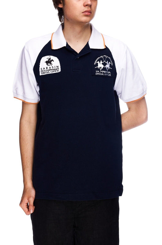 LA MARTINA Polo Shirt Navy Cotton Men's Logo T-Shirt Size S