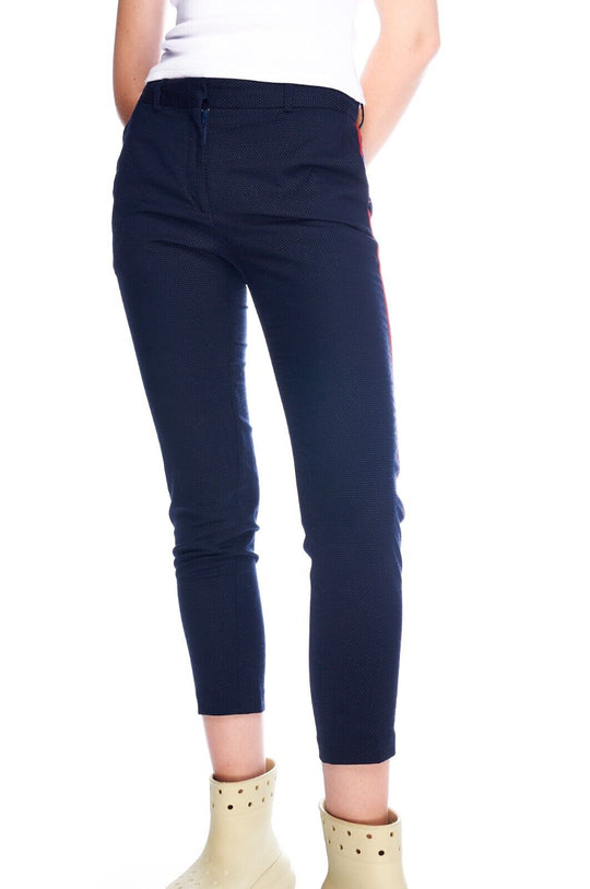 SANDRO Paris Pants Navy Red Stripe Wool Women's Cropped Trousers Size 36