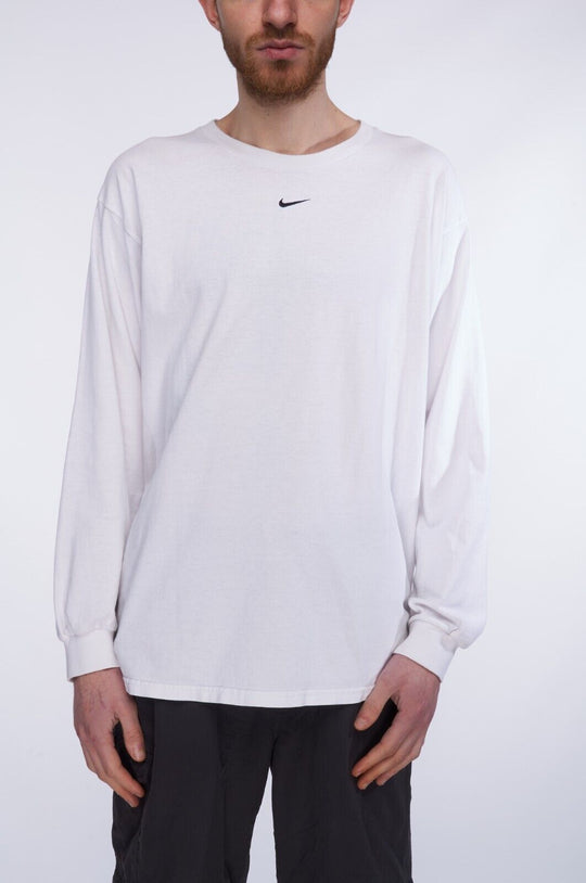 NIKE Longsleeve White Men's Central Swoosh Shirt Tee Size L