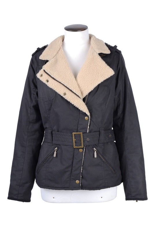 BARBOUR Matlock Belted Jacket Black Wax Cotton Women's Sherpa Size UK 18 / US 14