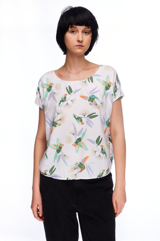 PATAGONIA T-Shirt White Floral Print Women's Short Sleeve Blouse Top Size S