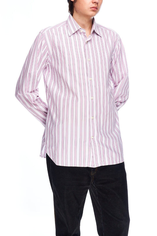 SALVATORE FERRAGAMO Shirt White Pink Striped Cotton Mens Size 40 / 15.5