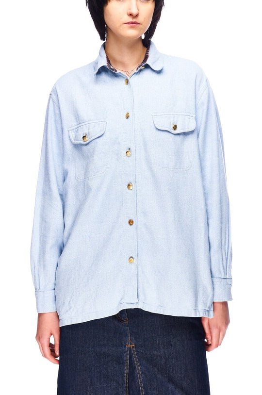 Vintage BURBERRYS Shirt Blue Cotton Women's Button Up Size 10 US / 40