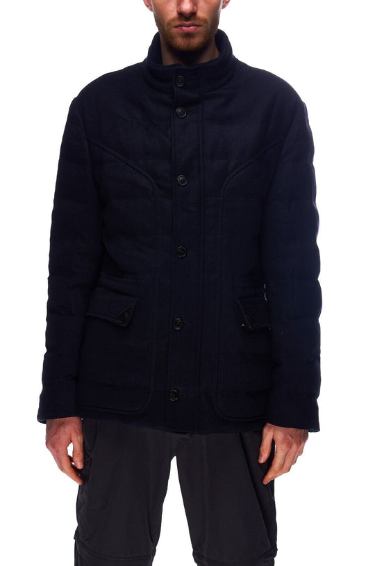 CORNELIANI Down Jacket Navy Blue Quilted Wool Mens Size 48 IT