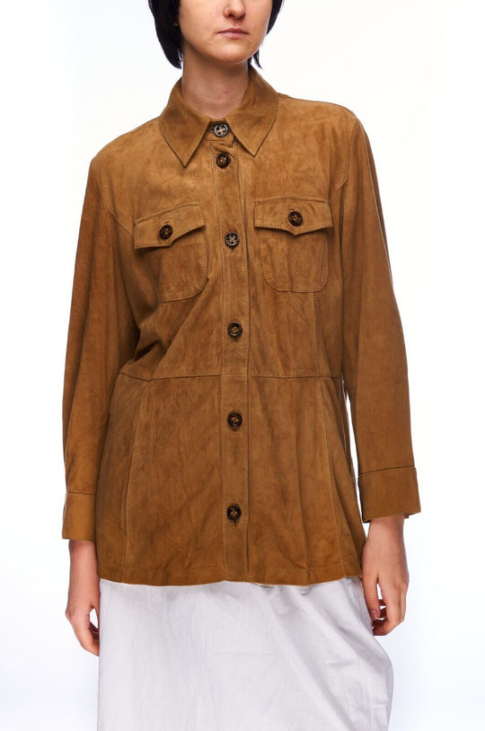 MARINA RINALDI SPORT Jacket Beige Goatskin Leather Suede Women's Size 17