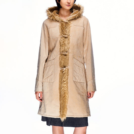 BEN SHERMAN Ivory Shearling Leather Duffle Coat Womens Overcoat Size uk 16 us 12