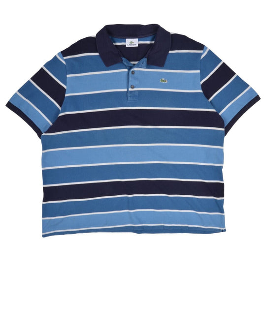 LACOSTE Polo Shirt Blue Striped Pique Cotton Mens Short Sleeve Size 7 / XL