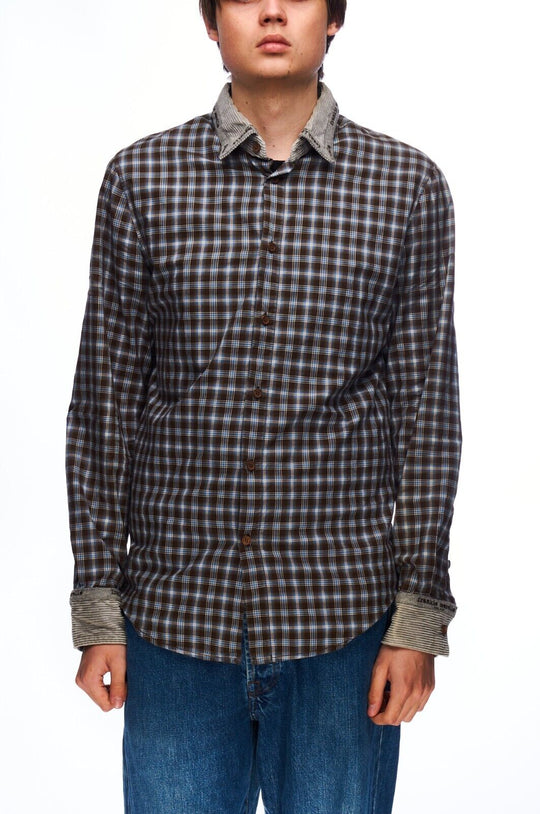 FRANKIE MORELLO Milan Shirt Brown Check Cotton Men's Button Up Size M