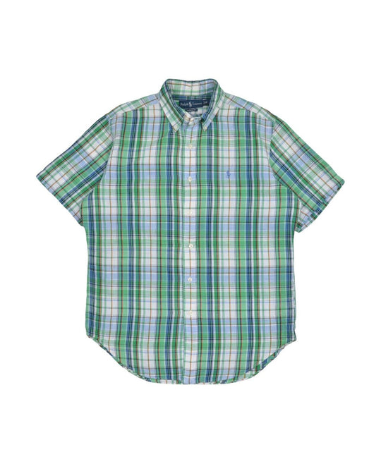 RALPH LAUREN Shirt Green Check Mens Short Sleeve Size M