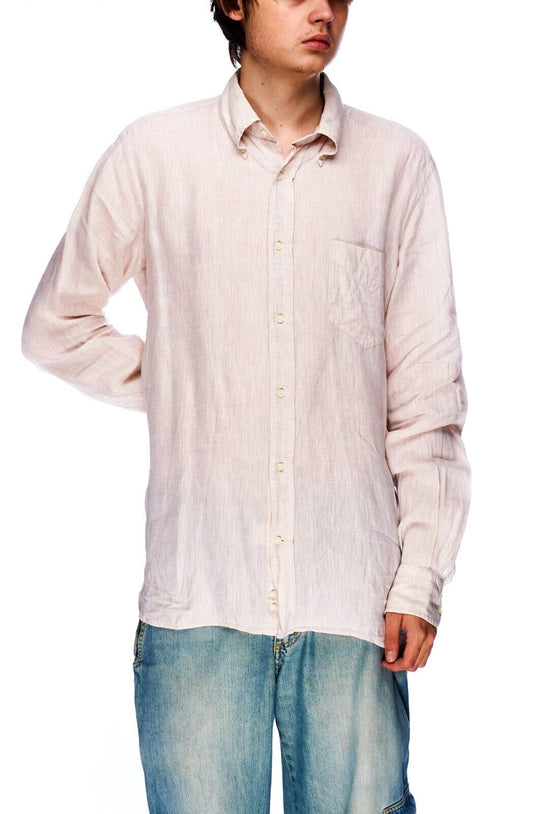 BOGGI Milano Shirt Beige Linen Mens Size L