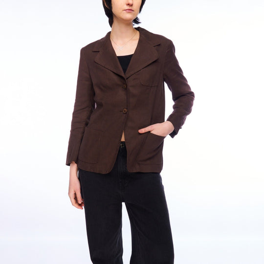 MAX MARA Blazer Jacket Brown Linen Women's Sport Coat Size 8 US / 10 UK / 42 IT