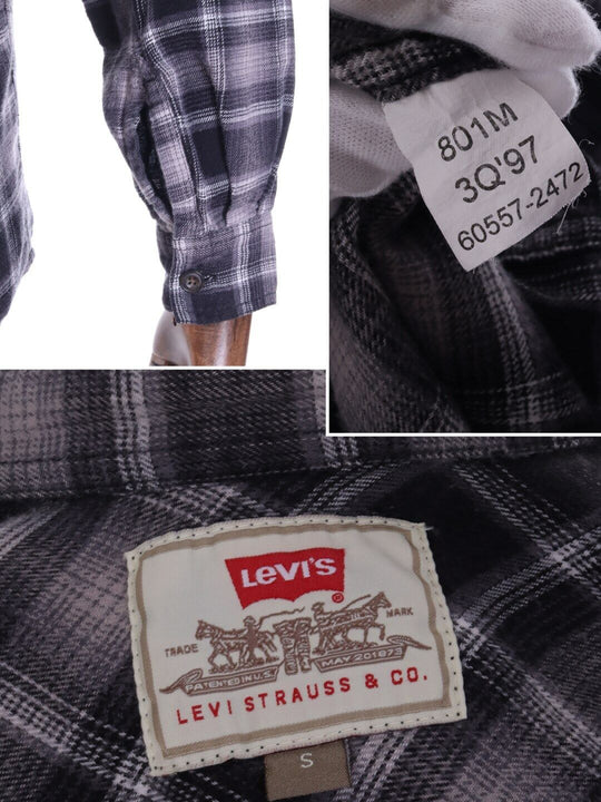 LEVI'S Flannel Shirt Grey Check Men's Button Up Size S