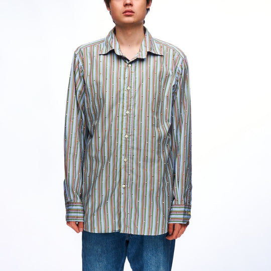 ETRO MILANO Shirt Blue Striped Cotton Men's Size XXL