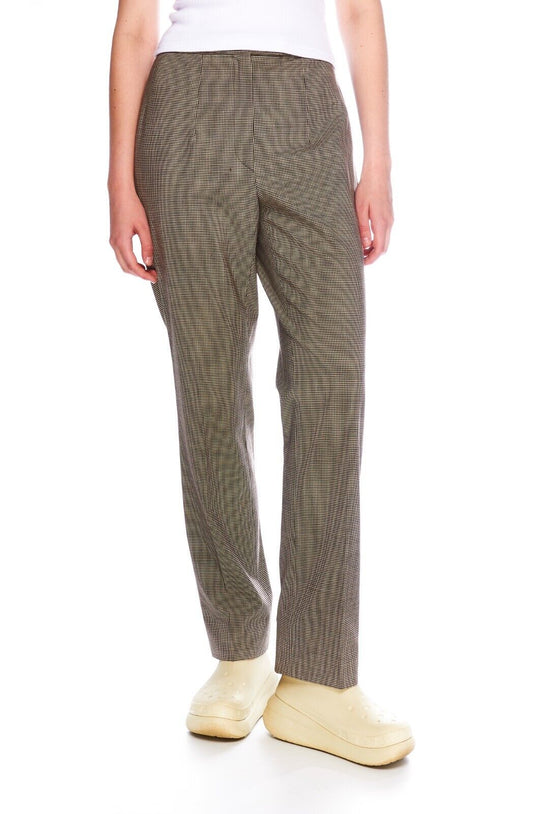 Vintage JIL SANDER Dress Pants Brown Houndstooth Wool Women's Trousers Size 40