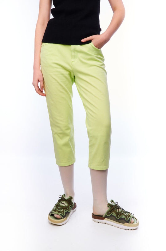 MCM De Luxe Breeches Lime Green Stretch Cotton Womens Capri Cropped Pant Size 31
