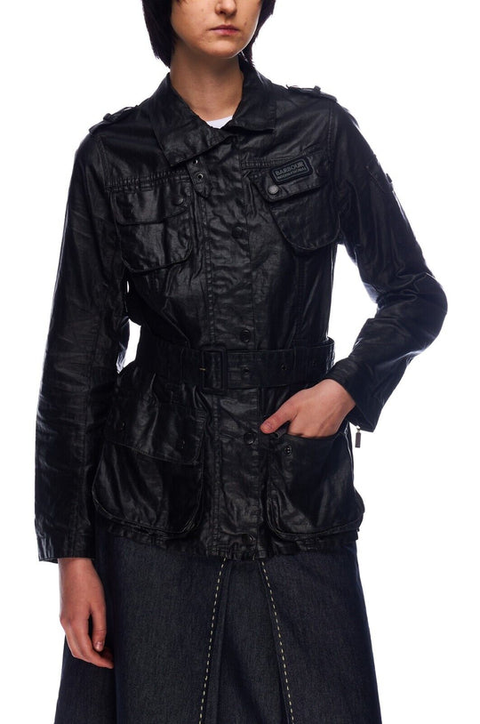 BARBOUR Tartan Duralinen International Jacket Black Linen Womens Size 10 UK / 36