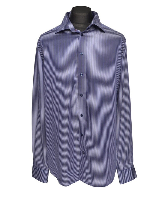 ETON Dress Shirt Navy White Stripes Cotton Men's Slim Fit Size 44 / 17.5