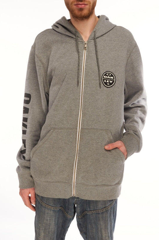 OAKLEY Full Zip Hoodie Grey Cotton Mens Logo Jumper Size L
