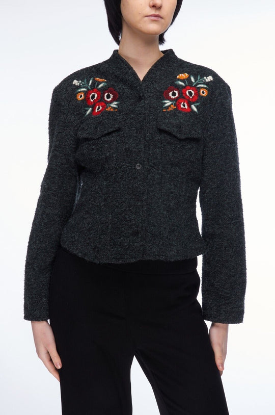 KENZO Jacket Gray Women's Embroidered Flowers Blazer Size L