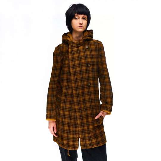STEPHAN SCHNEIDER Coat Brown Check Cotton Women's Hooded Jacket Size S / 1
