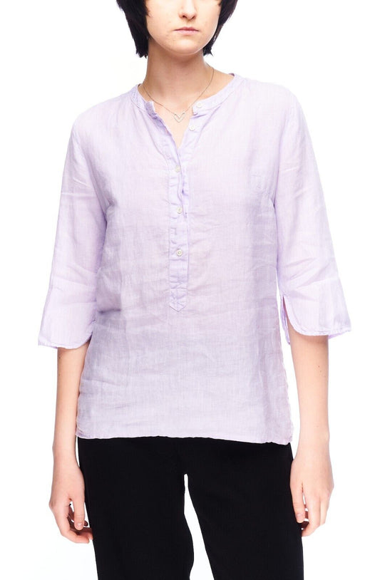 0039 ITALY Shirt Purple Linen Women's Button Up 3/4 Sleeves Blouse Size XS