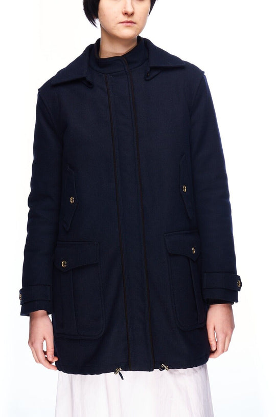 FAY Coat Navy Wool Women's Parka Multipocket Jacket Size M