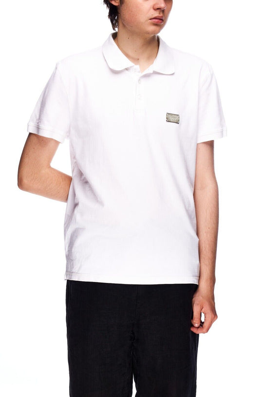 DOLCE & GABBANA Polo Shirt White Pique Cotton Men's Size 56 IT