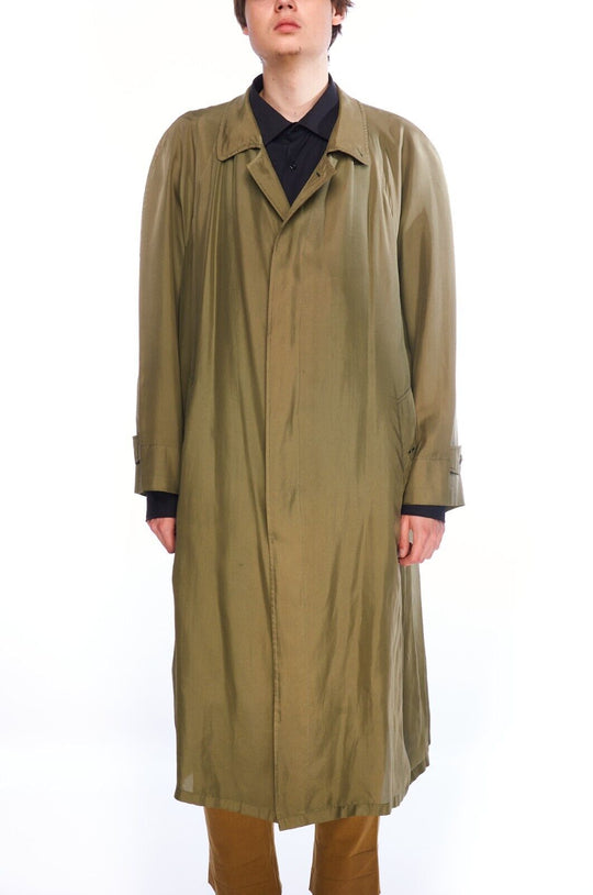 HERNO Cloak Jacket Green Silk Women's Lightweight Long Trench Coat Size 50