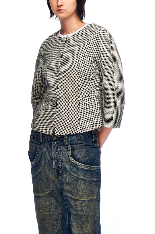 MAX MARA Weekend Blazer Jacket Black White Cotton Women's 3/4 Sleeves Size 40