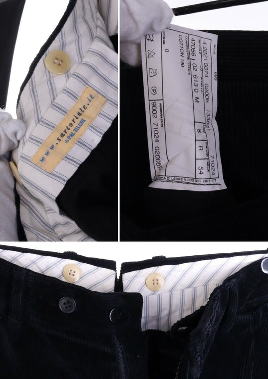 PAL ZILERI Chino Pants Black Corduroy Cotton Men's Trousers Size 54 R