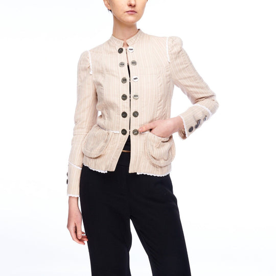 MAC JACOBS Jacket Beige Striped Cotton Women's Military Blazer Size 4