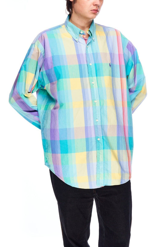 POLO RALPH LAUREN Shirt Multicolor Check Cotton Men's Button Down Size L