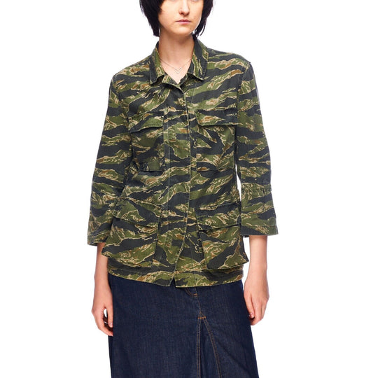 ALLSAINTS Jacket Green Camo Cotton Women's Military Multipocket Blazer Size S