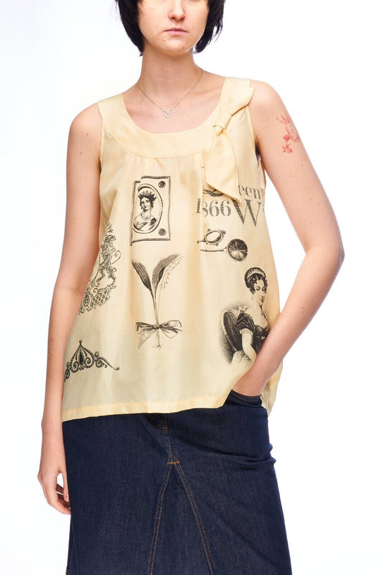 NICE THINGS Blouse Beige Silk Women's Sleeveless Top Shirt Size 42