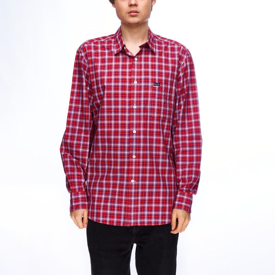 FACONNABLE Shirt Red Check Cotton Men's Button Up Size L