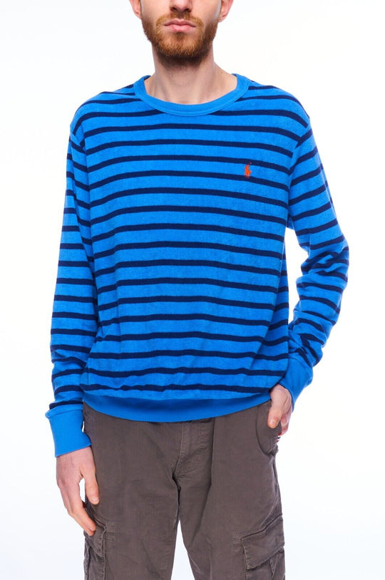 POLO RALPH LAUREN Crew Neck Sweater Blue Stripes Cotton Men's Jumper Size M
