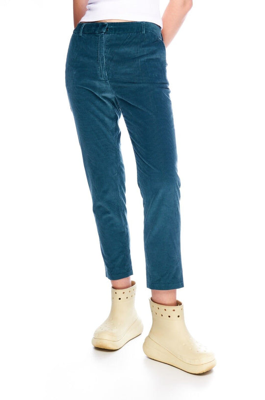 MAX MARA WEEKEND Cropped Pants Blue Corduroy Cotton Women's Trousers Size 38
