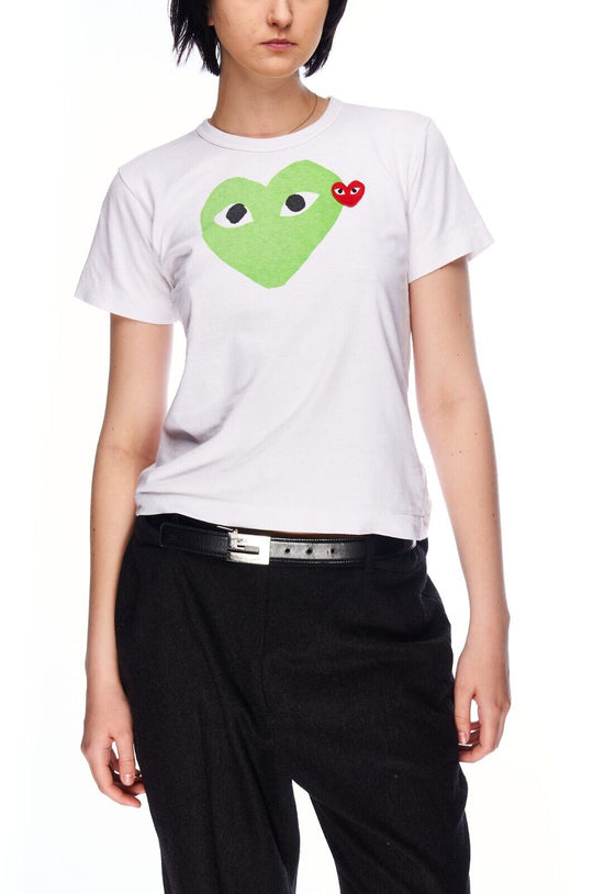 COMME DES GARSONS T-Shirt Tee White Cotton Women's Big Logo Top Size M