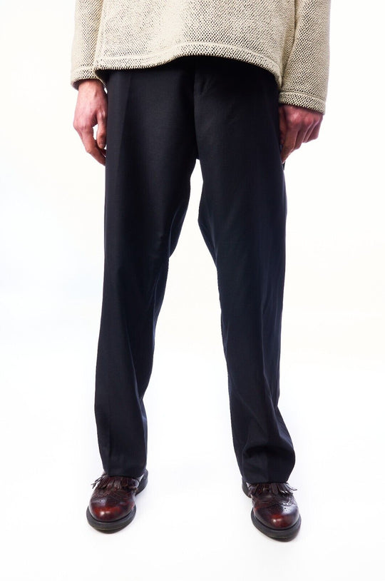ERMENEGILDO ZEGNA Dress Pants Black Wool Men's Straight Leg Trousers Size 58