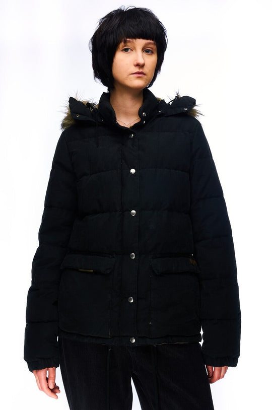RALPH LAUREN Denim Hooded Jacket Black Women's Down Puffer Coat Size M