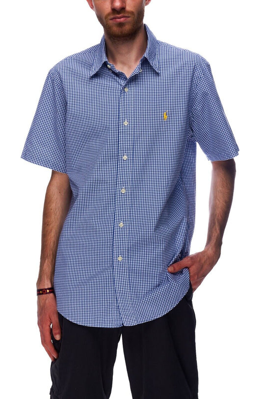POLO RALPH LAUREN Shirt  Blue Gingham Check Cotton Men's Size M