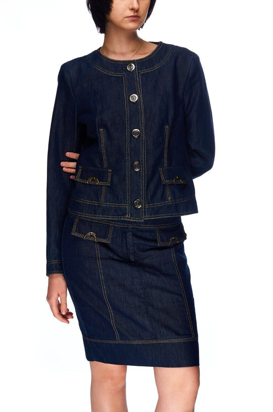 ROCCOBAROCCO Suit 2 Piece Skirt Jacket Navy Silk Cotton Denim Women's Size 44