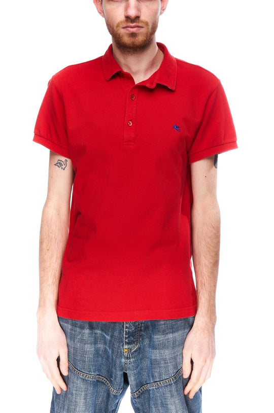 ETRO Polo Shirt Red Pique Cotton Men's Short Sleeve Size S