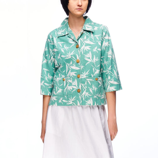 ORVIS Jacket Green Cotton Women's 3/4 Sleeves Floral Print Size 6