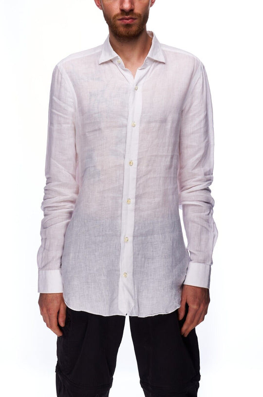 VINCENZO DI RUGGIERO Dress Shirt White Linen Men's Button Up Size 39 / 15.5